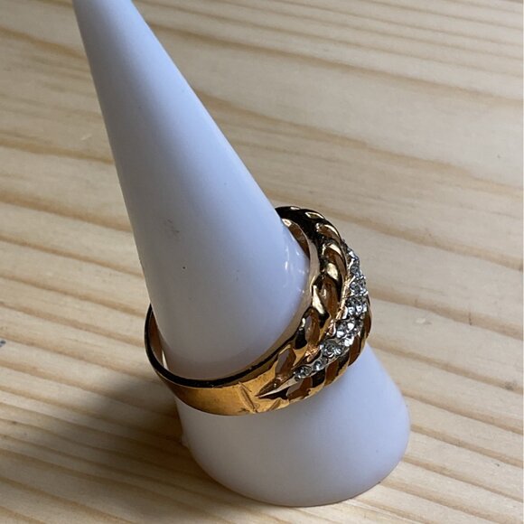 Gold Tone Braided Swist Band with Clear Rhinestone Accents - Picture 2 of 4